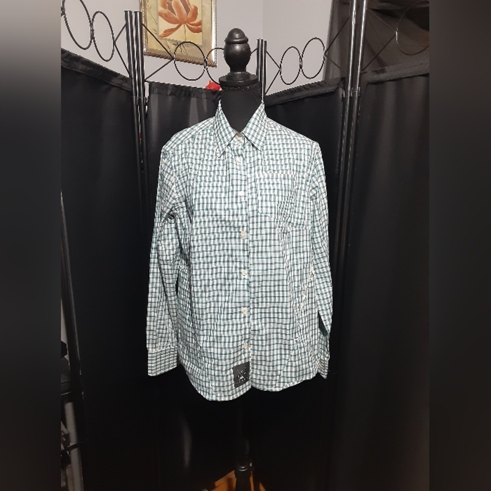 Dolly Varden Women's Green Plaid  Checkered Shirt Button Up Size Large Coastle